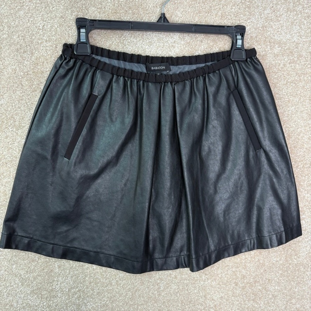 ARTIZIA BABATON Vegan Leather Mini Skirt Women's XS‎ Black Elastic Waist